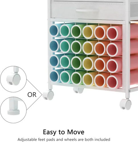 Miniatura 6 de VENNQD Organizador y soporte de almacenamiento compatible con máquinas Cricut, carrito de almacenamiento rodante/estante con 24 soportes de rollo