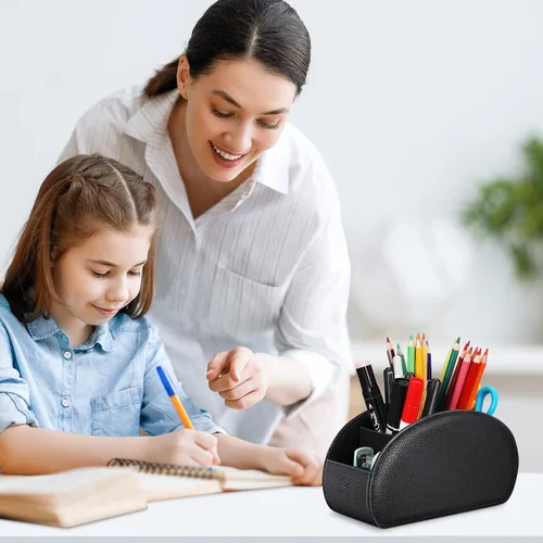 Miniatura 5 de Fintie - Soporte para control remoto, organizador de cuero vegetal para control remoto de televisor, organizador de escritorio, 5 compartimentos