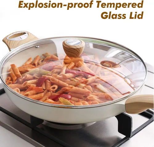 Miniatura 3 de Sartén de Cerámica Antiadherente con Tapa de SENSARTE de 12.5 Pulgadas Gran Sartén de Cocina de Chef sin Toxicidad, Libre de PFOA/PFAS/PTFE Añadidos