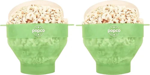 Miniatura 22 de POPCO - Palomitas de maíz de silicona para microondas - Palomitas de maíz plegables - Tazón de palomitas de maíz con asas y tapa - Apto para Verde