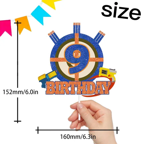Miniatura 2 de Selección de decoración de pastel para niños y niñas, 9º cumpleaños, dardos, balas de guerra, suministros de decoración de fiesta, disparo de armas
