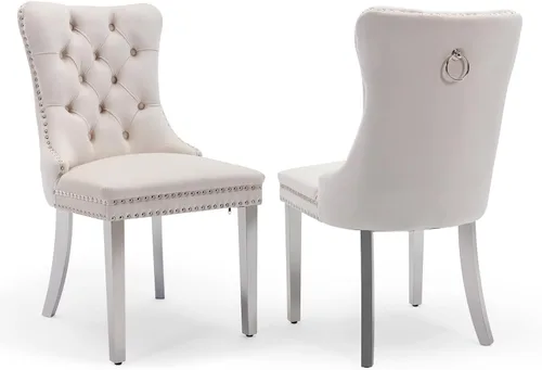 Miniatura 6 de SoarFlash - Juego de 2 sillas de comedor de terciopelo, silla lateral de respaldo alto, silla lateral moderna tapizada de alta gama con respaldo