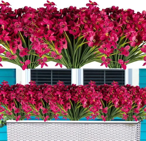 20 paquetes de flores artificiales para exteriores, resistentes a los rayos UV, no se decoloran para patio, porche, ventana, decoración del hogar,