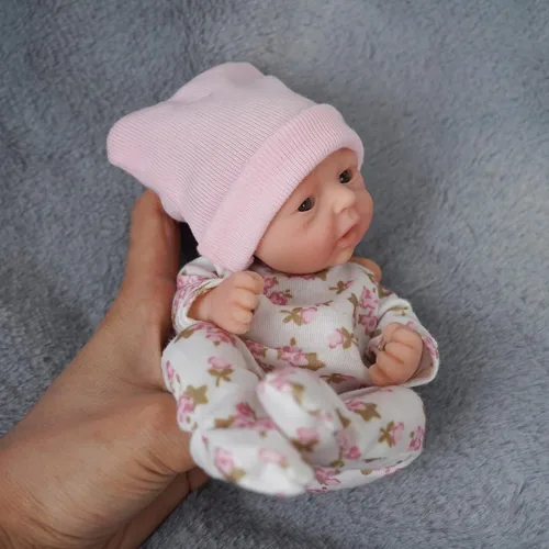 Miniatura 5 de Newtotlove Muñeca de bebé recién nacida Mini de silicona renacida de 7 pulgadas, cuerpo completo de silicona, bebés recién nacidos realistas, linda