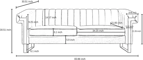 Miniatura 2 de Sofás de terciopelo de 83 pulgadas para sala de estar, cómodos sofás tapizados de 3 plazas para apartamento moderno para espacios pequeños (negro)