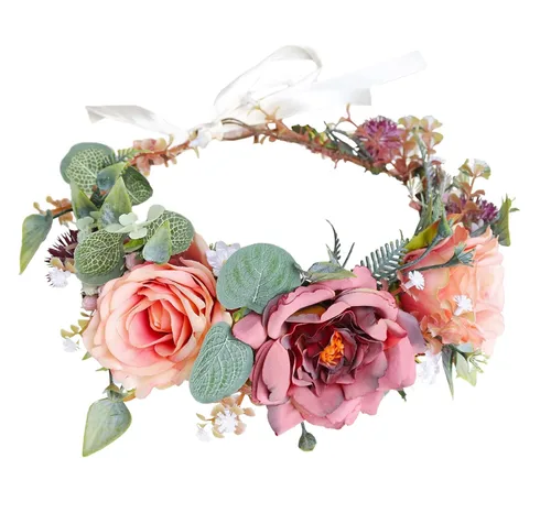 Miniatura 15 de Corona floral para mujer, diadema floral para el cabello, corona de flores, halo bohemio, fiesta, baile de graduación, fotos