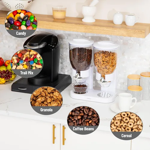 Miniatura 5 de Mind Reader Dispensador doble de alimentos secos, 2 recipientes de encimera de 3.5 L para cereales, granola, dulces, arroz y granos de café
