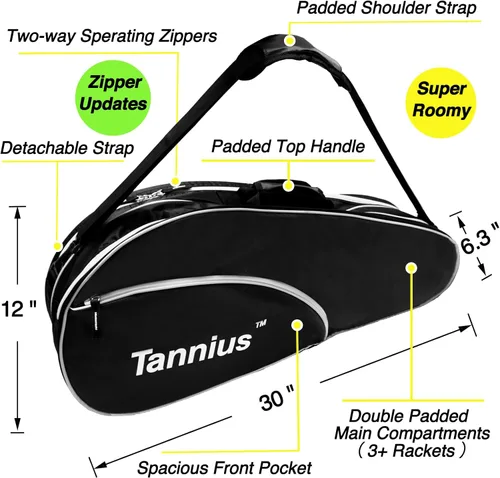 Miniatura 2 de Bolsa para raqueta de tenis Tannius (para 3-5 raquetas), con compartimento para zapatos y teléfono y almohadilla protectora, bolsa de raqueta
