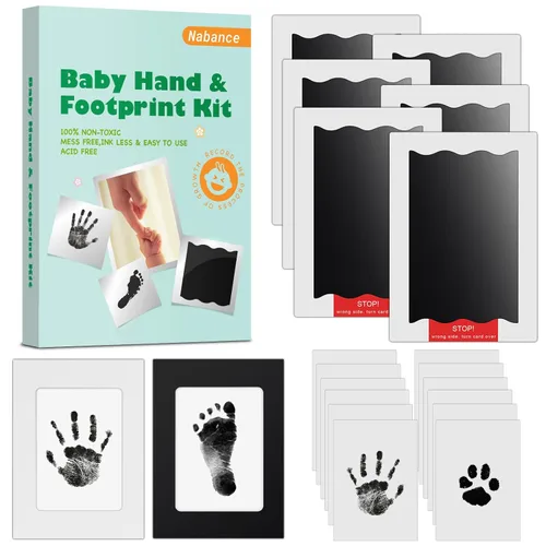 Miniatura 9 de Nabance Kit de manos y huellas para bebé, kit de huellas y manos sin tinta para recién nacidos, 4 almohadillas de impresión sin tinta con 2 marcos