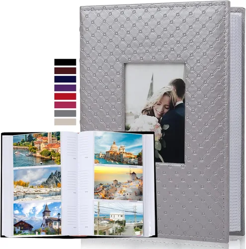 Miniatura 8 de RECUTMS Álbum de fotos de 300 bolsillos, libro de fotos de 4 x 6 pulgadas, núcleo de papel, página de notas, cubierta de piel sintética, álbum