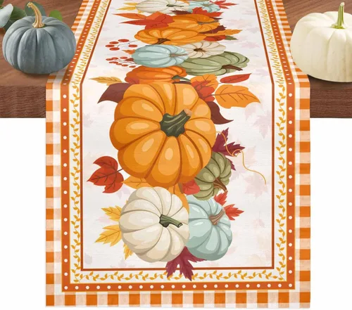 Miniatura 13 de Juego de 4 manteles individuales de otoño con diseño de calabaza azul, hojas florales, manteles individuales de otoño, lavables, cosecha, Acción