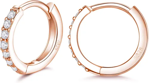 Miniatura 3 de 3 pares de aretes de aro pequeños de plata de ley con circonita cúbica Aretes de aro pequeños para cartílago para mujer