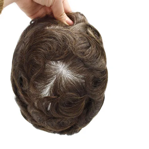 Miniatura 16 de Peluca de repuesto de cabello natural de poliuretano con encaje frontal para hombre (7x9 pulgadas, densidad de luz, 1B40# negro natural con 40% gris)