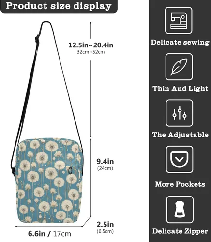 Miniatura 3 de White Dandelion Flower Retro Vintage Victorian men's messenger bag crossbody bag men Casual Everyday Purse Ladies Shoulder Handbags Adjustable Strap
