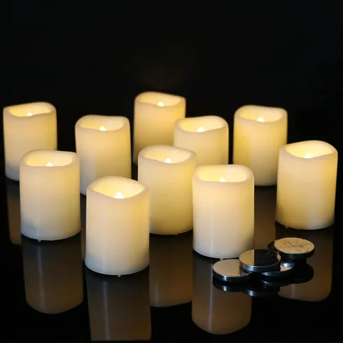 Miniatura 8 de Velas de pilar sin llama negras con temporizador de 6H, alimentadas por batería AAA, mecha y cera reales, velas LED parpadeantes con tema