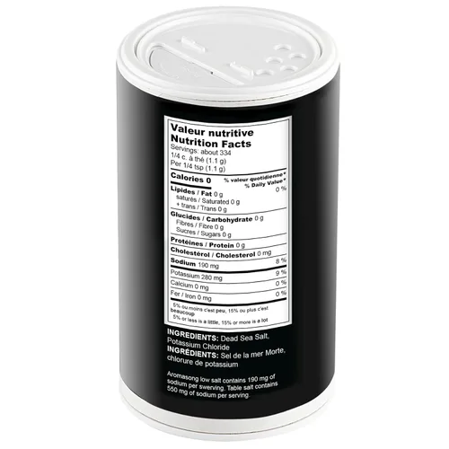 Miniatura 2 de Aromasong Sal marina baja en sodio 13 oz. Salero 100% natural de grano fino cloruro de potasio del mar muerto con sal del mar muerto.