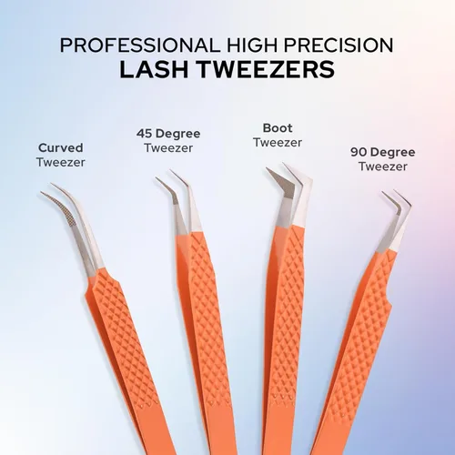 Miniatura 4 de M LASH - Pinzas para extensiones de pestañas (juego de 4) – Pinzas profesionales para extensiones de pestañas, punta de fibra, acero japonés, juego