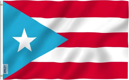 Anley Fly Breeze - Bandera de Puerto Rico azul claro de 3 x 5 pies, color vivo y a prueba de decoloración, cabecera de lona y doble costura,