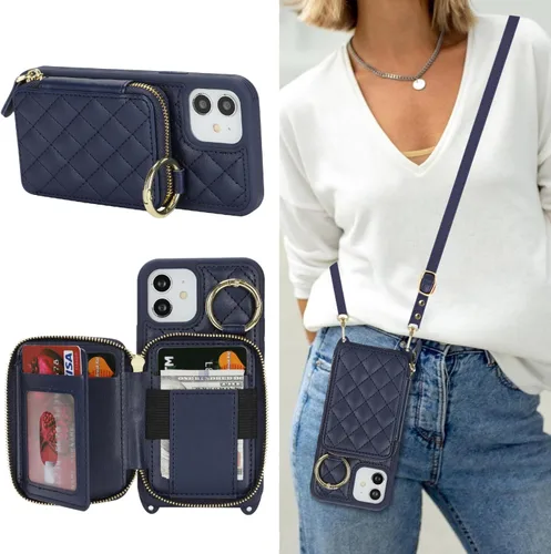 Miniatura 32 de Funda Cartera Bandolera para iPhone 11, Cuero PU Cremallera Bolso Cartera Funda Plegable con Tapa, Funda Folio con Soporte con Ranuras para Tarjetas