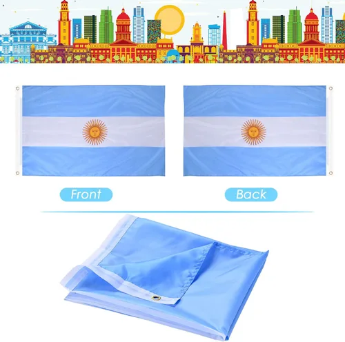Miniatura 6 de AhfuLife Bandera argentina de 3 x 5 pies, grandes banderas nacionales argentinas para exteriores, doble cara con ojales de latón para decoraciones
