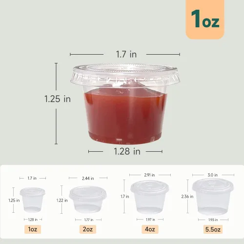 Miniatura 3 de 240 tazas pequeñas de plástico transparente para condimentos con tapas, recipientes de porciones de 1 oz, ideales para condimentos, aderezos