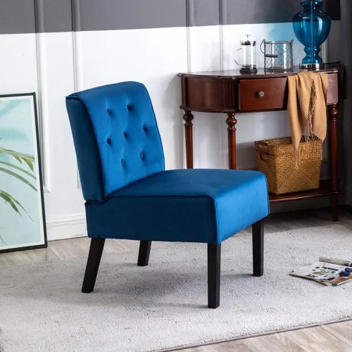 Miniatura 5 de Container Furniture Direct Reese - Silla moderna de mediados de siglo para sala de estar, sin brazos, con botones y patas de madera maciza, 2 Azul