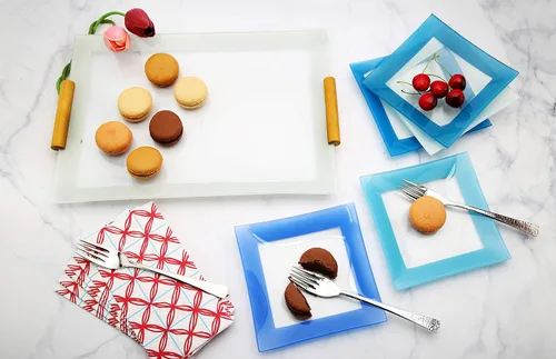 Miniatura 5 de GAC - Platos cuadrados de postre de vidrio templado de colores azules surtidos, 6 pulgadas, juego de 5, resistentes a la rotura, aptos para horno