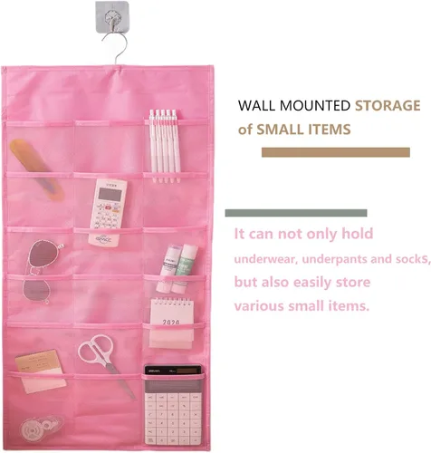 Miniatura 3 de Organizador de almacenamiento colgante para brasier y ropa interior, bolsillos de malla, estantes de pared de doble cara, bolsa ahorradora de Rosa