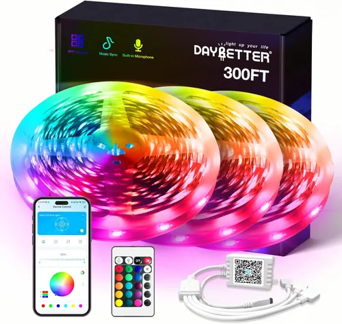 Miniatura 8 de DAYBETTER - Luces LED de 65.6 pies, tira de luces LED RGB 5050 flexibles que cambian de color, 2 rollos de luces LED de 32.8 pies para decoración