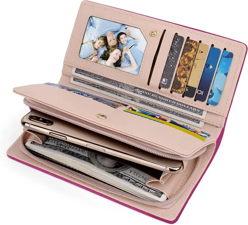 Miniatura 3 de UTO Cartera de piel sintética para mujer, de gran capacidad, colgante de gato, soporte para teléfono, organizador de chequera, con cremallera