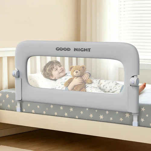 Miniatura 9 de Barandilla protectora de cama para niños pequeños, altura ajustable de 32 pulgadas y riel de cama portátil plegable para bebé, barandillas de cama