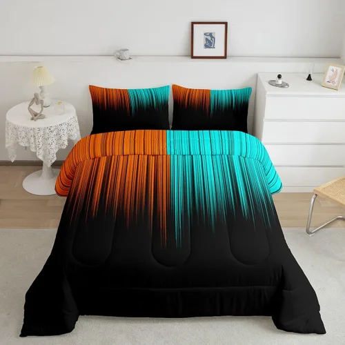 Miniatura 26 de Feelyou Juego de edredón geométrico degradado para adolescentes, tamaño individual, para niños y mujeres, azul, rojo y negro, juego de ropa de cama