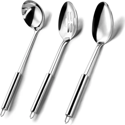 Miniatura 10 de Pleafind 2 piezas Cucharón y cuchara ranurada, cucharón para sopa y cuchara colador, cucharas de cocina y espumaderas de acero inoxidable, Gris
