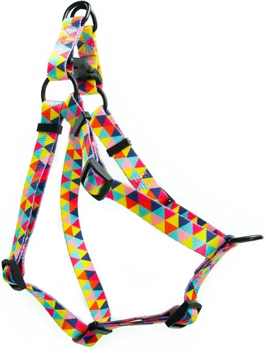 Miniatura 2 de Arnés para perro hembra, bonito patrón geométrico de triángulos geométricos, hebilla de liberación rápida, cuello halter ajustable para perros