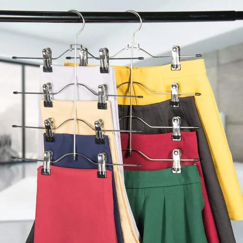 Miniatura 6 de Perchas para pantalones de varias capas, perchas de falda de 4 niveles con clips ajustables, organizador de armario antideslizante que ahorra