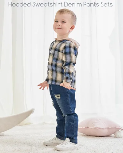 Miniatura 30 de Renotemy Ropa de bebé para niño, trajes de mezclilla, sudadera con capucha para bebés, pantalones de mezclilla, ropa para niños pequeños