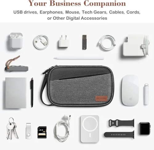 Miniatura 2 de FINPAC Bolsa electrónica de viaje, organizador de cables portátil, funda electrónica de artículos esenciales, bolsa de almacenamiento de doble capa