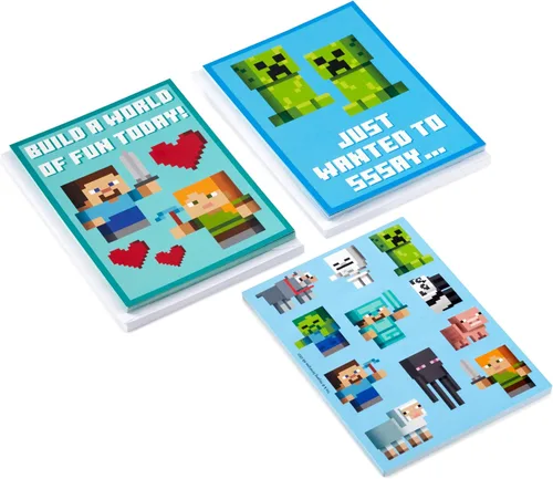Miniatura 3 de Hallmark Minecraft - Tarjetas y calcomanías para el día de San Valentín para niños (24 aulas de San Valentín con sobres)