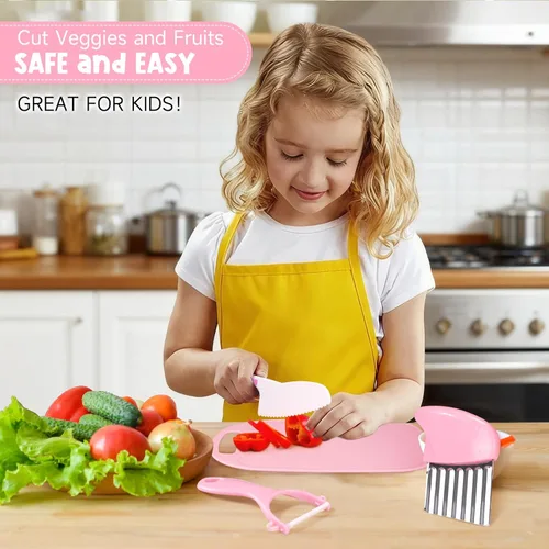 Miniatura 3 de Suhctuptx Juego de cuchillos para niños pequeños, juego de cuchillos para cocina real, cuchillos seguros para niños con tabla de cortar, cortadores