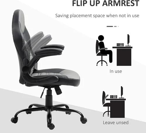 Miniatura 6 de Vinsetto Silla de juegos de piel sintética con reposabrazos abatibles, silla de computadora estilo carreras, silla de oficina en casa ajustable