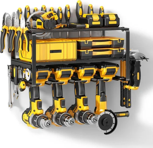 Miniatura 7 de Organizador de Herramientas Eléctricas para Montaje en Pared - Capacidad de Carga de 400 Libras, Estante de Almacenamiento de 4 Niveles con 8