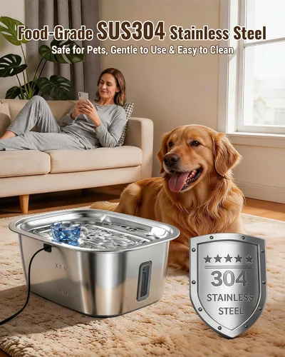 Miniatura 2 de PETNF Fuente de agua de acero inoxidable de 3 galones para perros grandes, dispensador de tazón de agua para perros con 2 filtros, ventana de agua