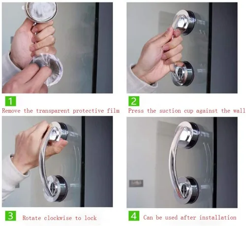 Miniatura 5 de WANLIAN - Potente manija de puerta de espejo de cristal con ventosa, pasamanos de pared con ventosa para refrigerador, cajón de nevera, manija