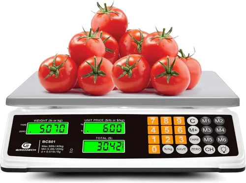 Miniatura 9 de Báscula de cálculo de precios 88lb/40kg Báscula comercial de alimentos para productos agrícolas y carne con plataforma grande de acero inoxidable