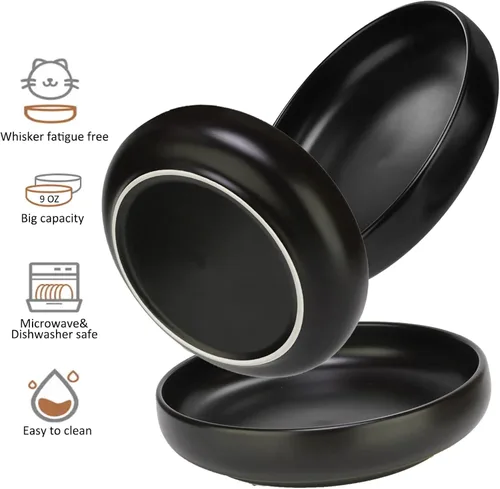 Miniatura 2 de Cuencos de cerámica para gatos - Platos poco profundos para comida y agua, tazón ancho de 6 pulgadas con acabado mate para comida de gatos, juego