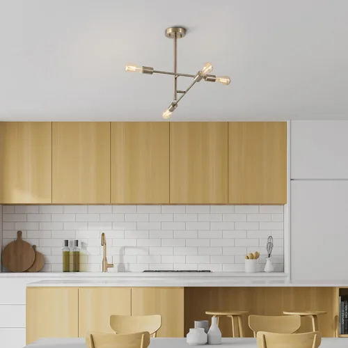 Miniatura 4 de Globe Electric 66000073 Lámpara de techo con brazo ajustable de montaje semiempotrado de 4 luces, latón mate, brazos giratorios, accesorios