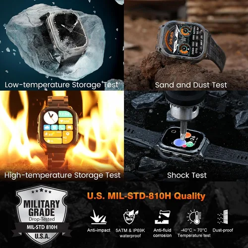 Miniatura 2 de AMAZTIM Reloj Inteligente, Batería Extra Larga de 60 Días, Resistente al Agua 5ATM para Natación y Buceo, Grado Militar de Metal Completo, Negro