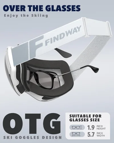 Miniatura 3 de findway Gafas de esquí OTG para mujeres, hombres, adultos, jóvenes - Sobre gafas, gafas de nieve - Lente intercambiable, gafas de snowboard antivaho