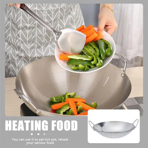 Miniatura 6 de Happyyami Sartén de metal para wok, 2 piezas de acero inoxidable, sartén pequeña con doble mango antiadherente para estufas de gas eléctricas