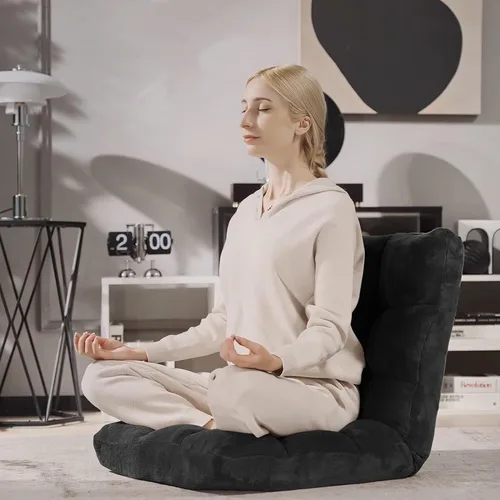 Miniatura 7 de RELAX4LIFE Silla de suelo con soporte para el respaldo, sillón perezoso ajustable de 14 posiciones, cama acolchada y sillón reclinable para leer